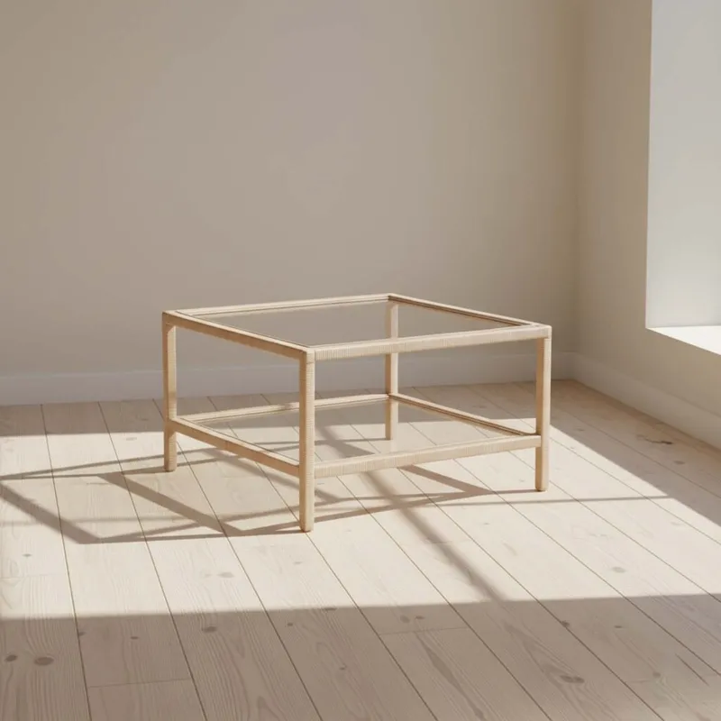 Mesa Ratona Rattan-madera-y-vidrio Natural-beige Vittoria Natural en Madera natural - Mesas de living, Uruguay | Divino