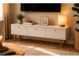 Rack 3 puertas basculante Blanco en Blanco - Muebles para TV, Uruguay | Quesal, vista 3