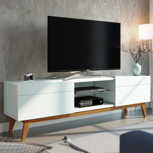 Rack para TV 1.8 - 2C Blanco Línea Nevada en Blanco - Muebles para TV, Uruguay | Ecowood