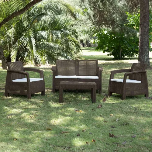 Juego de Jardín Santorini - 2 cuerpos, 2 butacas y mesa - Moka en Marrón - Muebles para el exterior, Uruguay | NYR