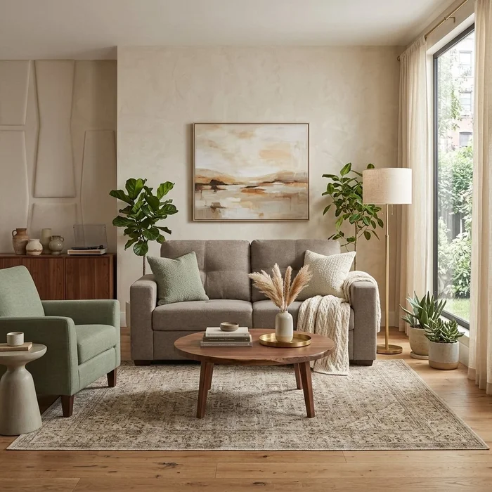 Sofa 2 cuerpos Los Angeles – Beige en Madera natural - Sillones y sofás, Uruguay | Berna Home, vista 2