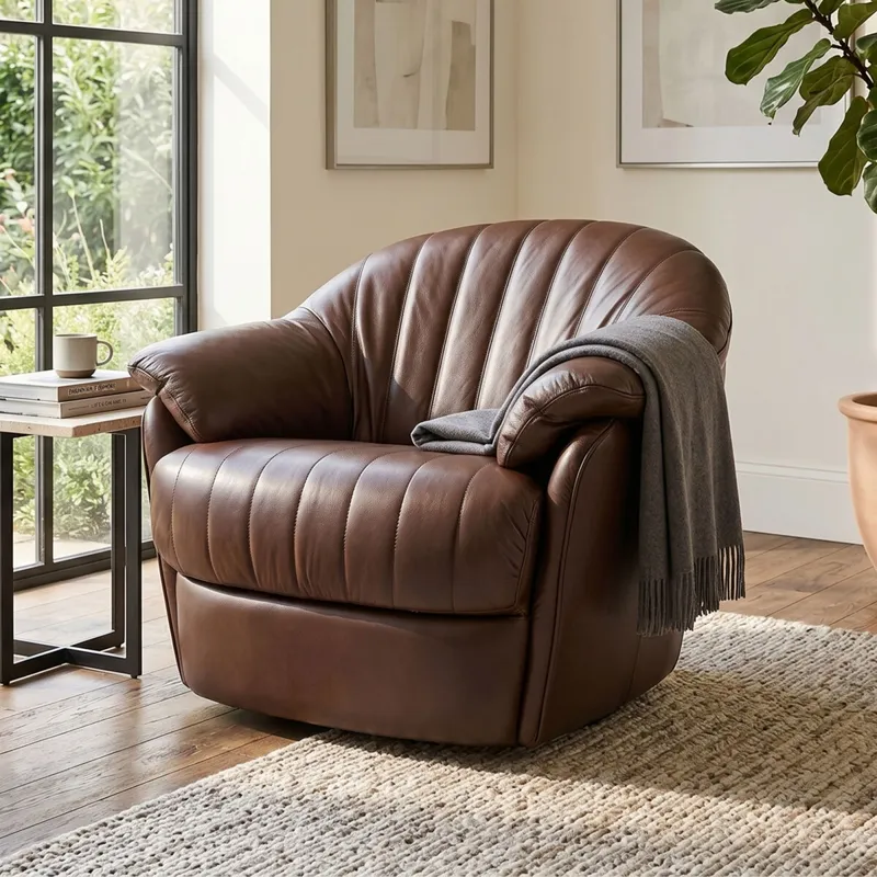 Butaca Giratoria 100% Cuero - Paris - Negro en Negro - Sillones y sofás, Uruguay | Rústico Hogar
