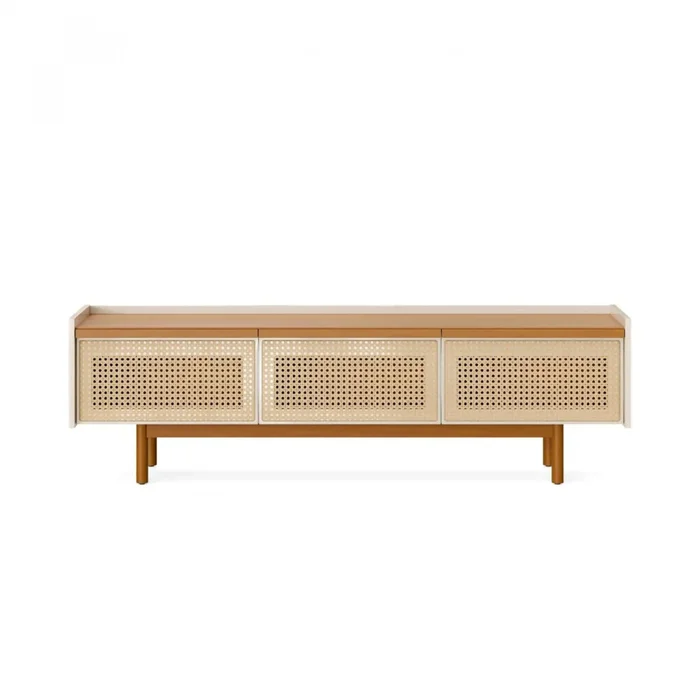 Rack de TV Dune Rattan 1.8 - Linea Manhattan - Off White en Madera natural - Muebles para TV, Uruguay | Rústico Hogar, vista 3