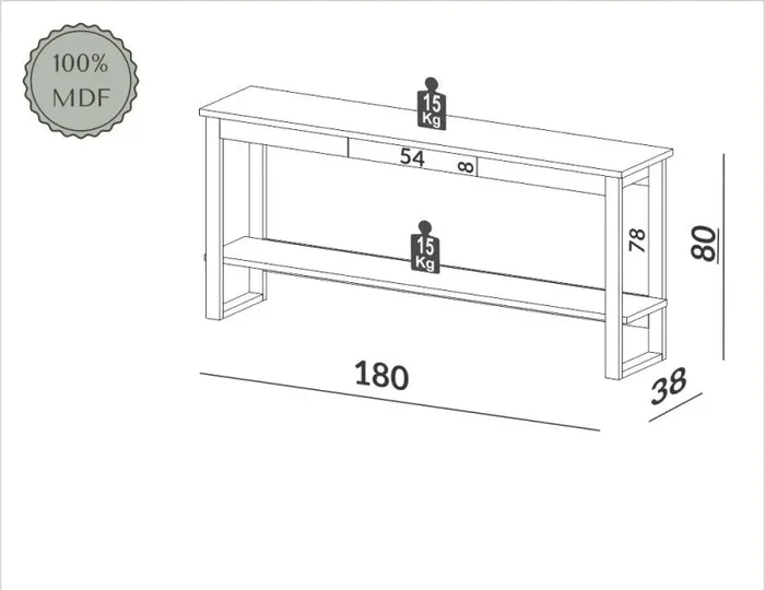 Aparador Industrial 180CM con Cajon - Linea Factory 100% MDF en Madera natural - Aparadores y recibidores, Uruguay | Balton, vista 4