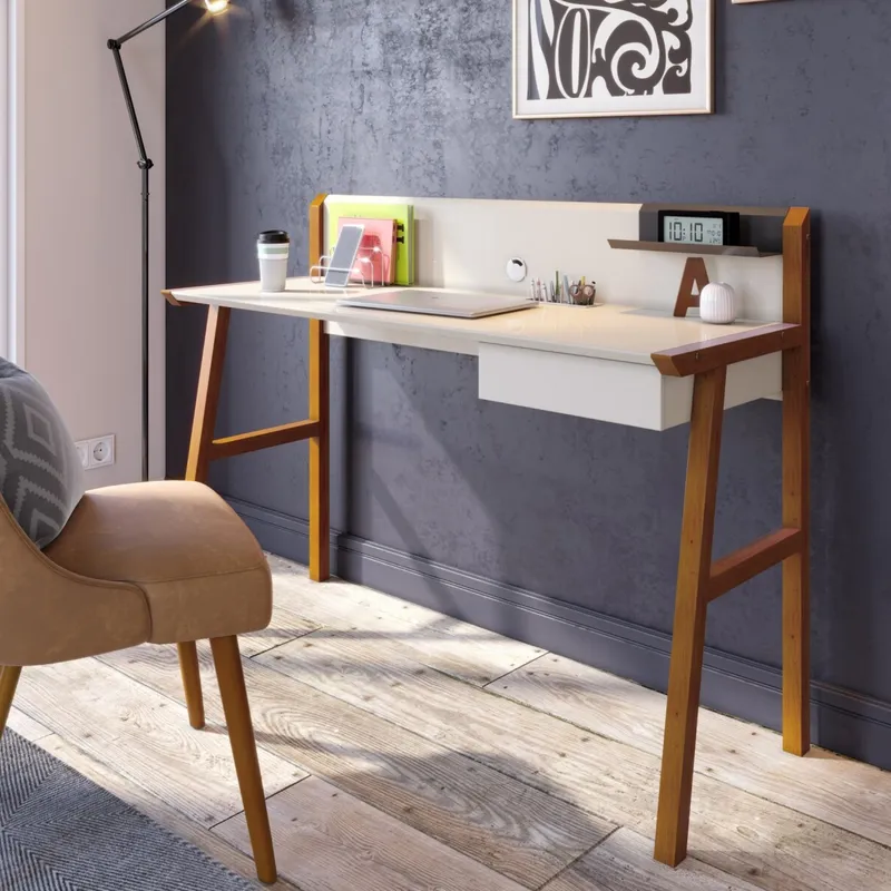 Escritorio Job - Cajón y Estante - Línea Manhattan - Natural en Madera natural - Escritorios, Uruguay | Rústico Hogar