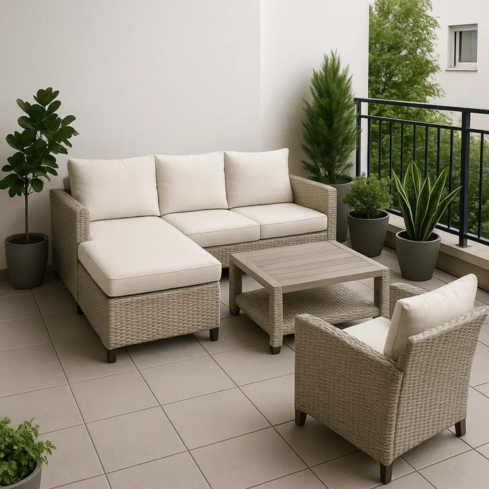 Set De Living Exterior Rattan-sintetico Natural-beige Cozumel en Madera natural - Muebles para el exterior, Uruguay | Divino