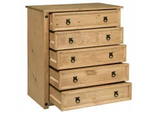 Comoda 5 cajones Cera/Blanco LINEA CORONA MADERA en BLANCO CERA - Cómodas, Uruguay | Quesal, vista 4