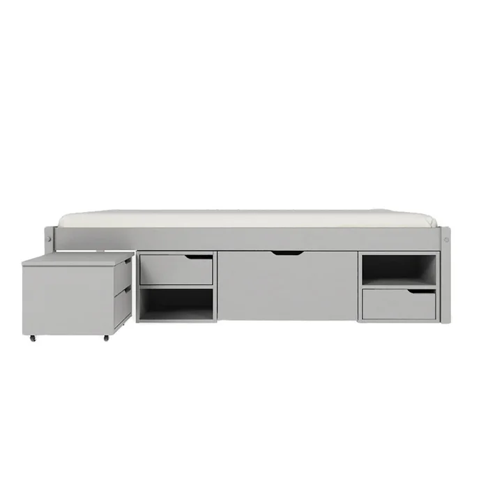 Cama Madera Maciza Con Cajones - 1 plaza - Línea Onix - Gris en Gris - Dormitorio, Uruguay | Ecowood