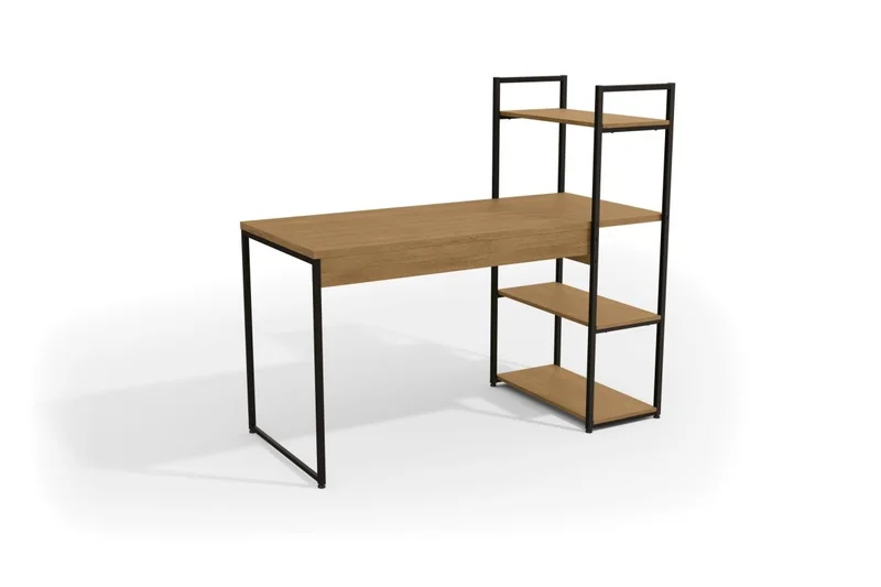 MESA DE ESCRITORIO CON ESTANTERIA LINEA INDUSTRIAL HIERRO en Madera natural - Bibliotecas, Uruguay | Balton, vista 3