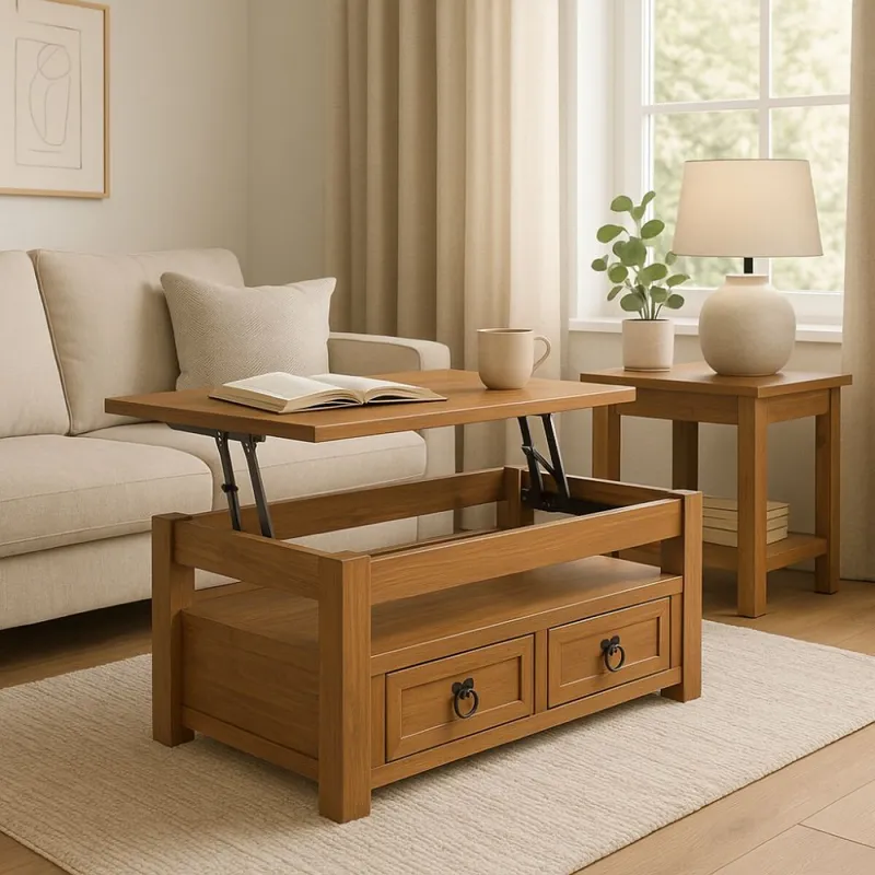 Mesa de Living Articulada Línea Naturale - Blanco/Roble en Multicolor - Mesas de living, Uruguay | La Cueva Muebles