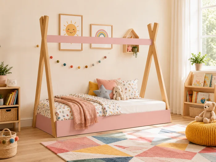 Cama Bosque Montessori 1 plaza Rosa en Rosa - Dormitorio, Uruguay | RM Muebles y Deco