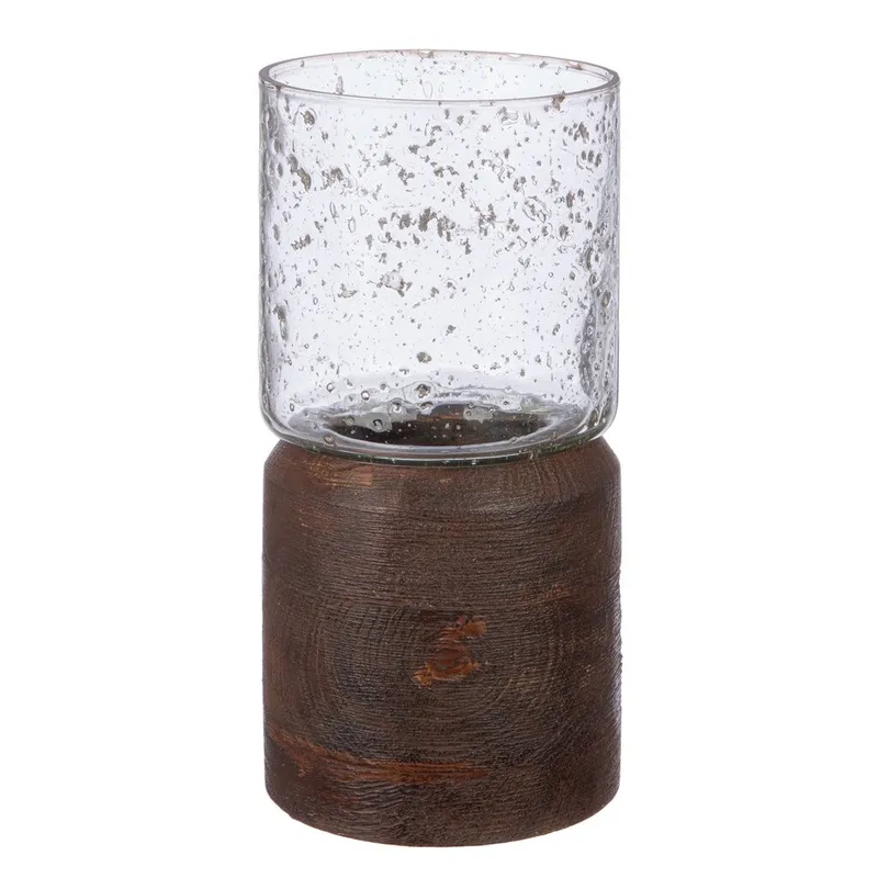 FAROL DE MADERA MANGO D10x21CM MARRON TRANSPARENTE en Marrón - Velas y Portavelas, Uruguay | Decohogar