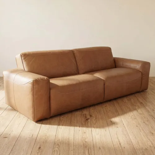 Sofa 3 Cuerpos Cuero-100-natural Marron Porto Camel en Beige - Sillones y sofás, Uruguay | Divino