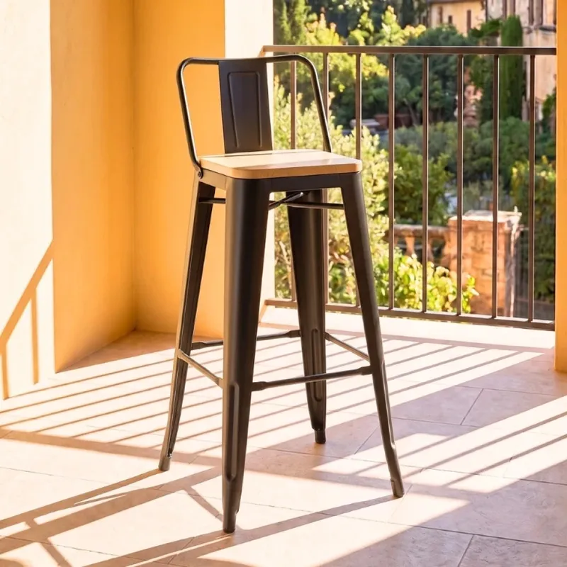 Banqueta Butaca con Respaldo Metal Madera - Tolix - Negro en Negro - Butacas, banquetas y puffs, Uruguay | Ecowood