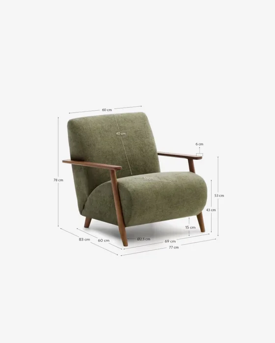 Butaca Meghan de chenilla - de chenilla verde y madera maciza de fresno con acabado nogal FSC Mix Credit en Beige - Butacas, banquetas y puffs, Uruguay | Kavehome, vista 9
