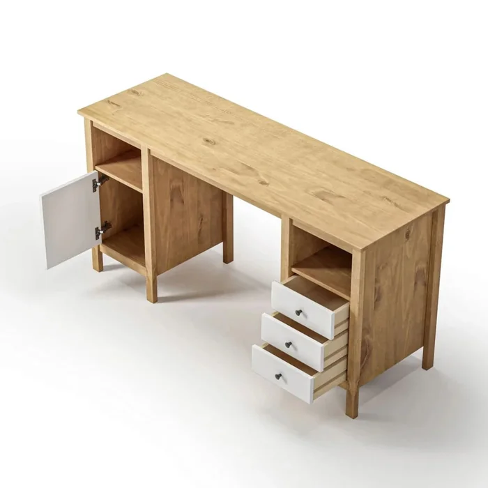 Escritorio 3 Cajones 1 Nicho 1 Puerta - Línea Maden - Blanco en Blanco - Escritorios, Uruguay | Ecowood, vista 3