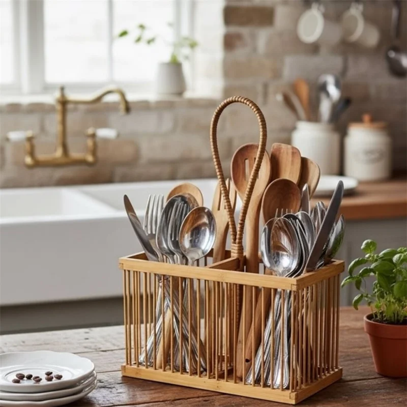 ORGANIZADOR RECTANGULAR C/ASA 20x10xH12/27CMS BAMBU en Madera natural - Canastos, Uruguay | Decohogar, vista 3