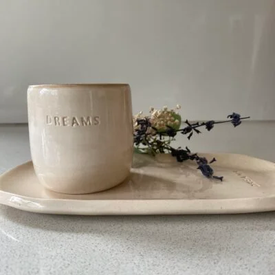 Set vaso y plato ovalado en cerámica en Beige - Decoración, Uruguay | Dreams On Time, vista 2
