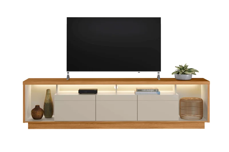Rack tv Sala Cronos 220cm con tira Led MDF/MDP en Madera natural - Muebles para TV, Uruguay | Balton, vista 16