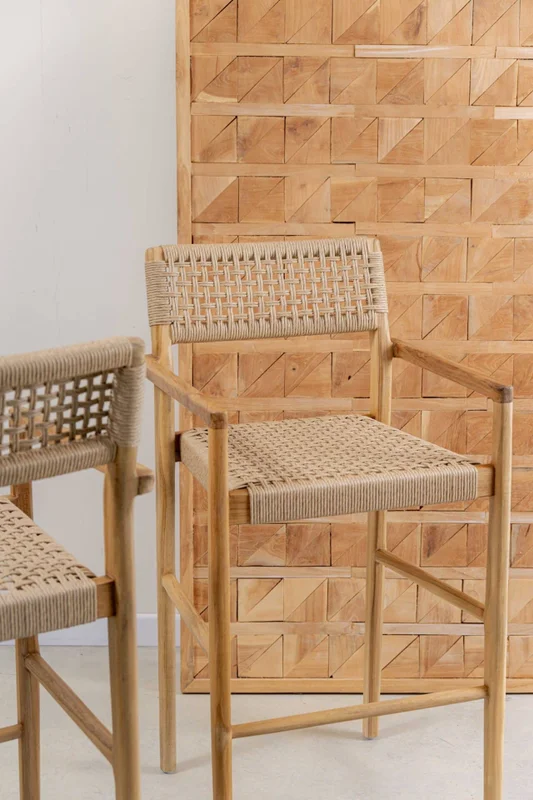 Banqueta en teca y fibra loom en Beige - Butacas, banquetas y puffs, Uruguay | Entrecasa, vista 3