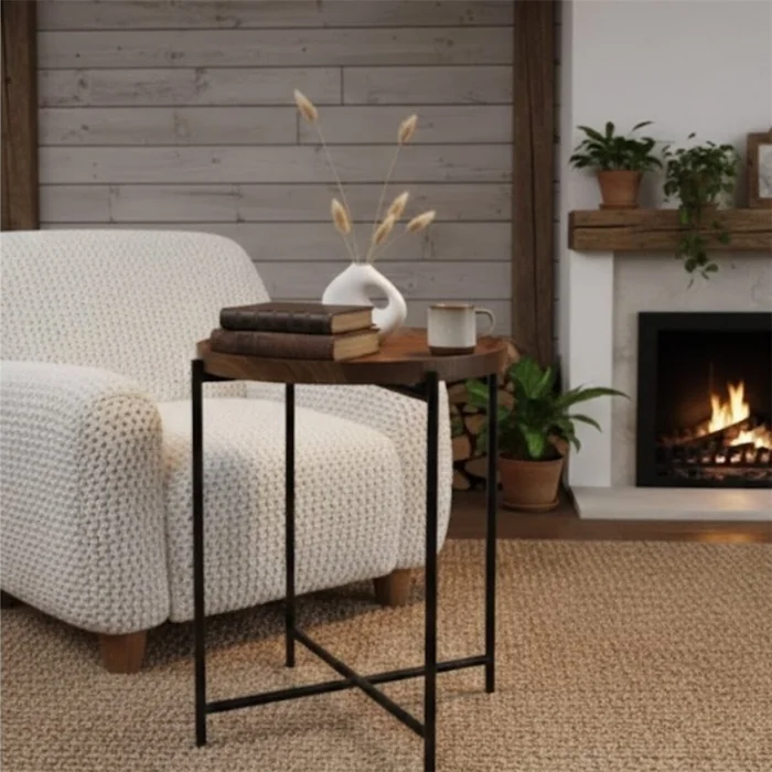 MESA AUXILIAR REDONDA 37X37X47CM MADERA Y METAL en Multicolor - Mesas de comedor, Uruguay | Decohogar, vista 3