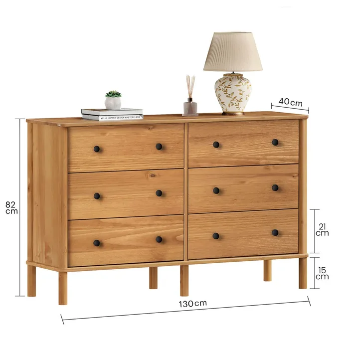 Comoda Apama 130CM 6 Cajones - Madera Maciza en Madera natural - Cómodas, Uruguay | Balton, vista 5