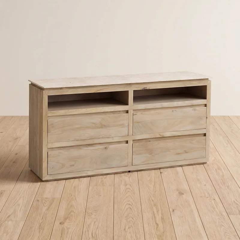 Cómoda 4 Cajones Madera-y-marmol Venus en Madera natural - Cómodas, Uruguay | Divino