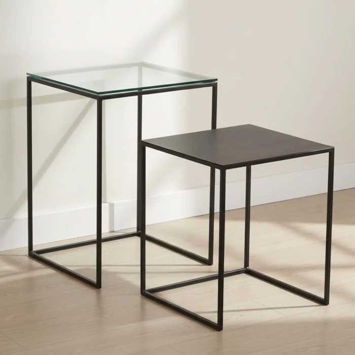 Masa Auxiliar De Living Metal-vidrio-y-madera Gris Silver Plata en Negro - Mesas de living, Uruguay | Divino