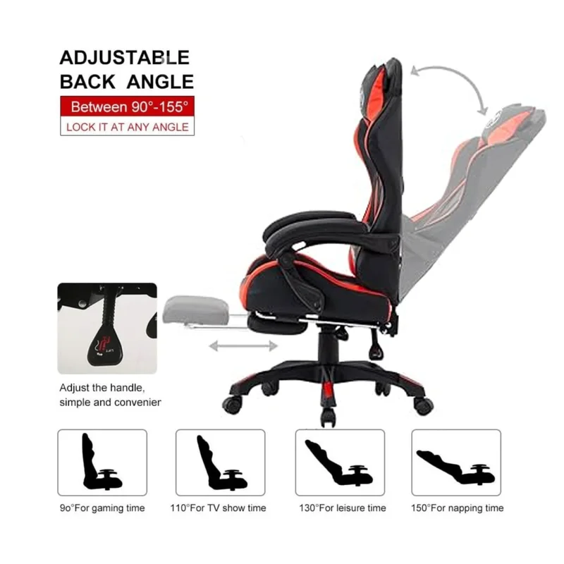 Silla Gamer Gaming Ergonomica Reclinable - PU - Rojo en Multicolor - Escritorios y sillas de escritorio, Uruguay | Rústico Hogar, vista 3