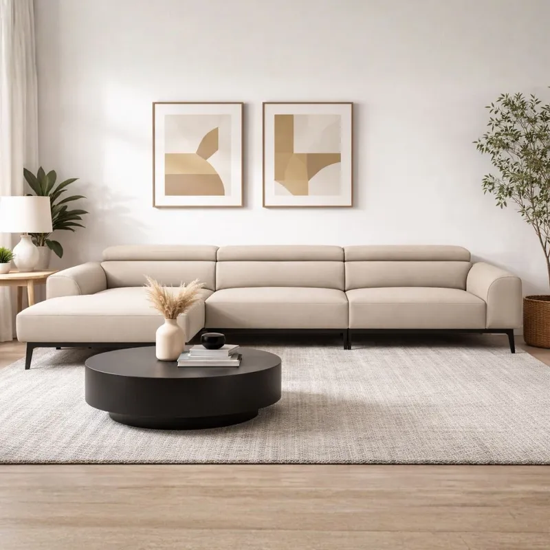 Sofá con chaise DUNA TELA BEIGE IZQUIERDO - Sillones y sofás, Uruguay | Viasono