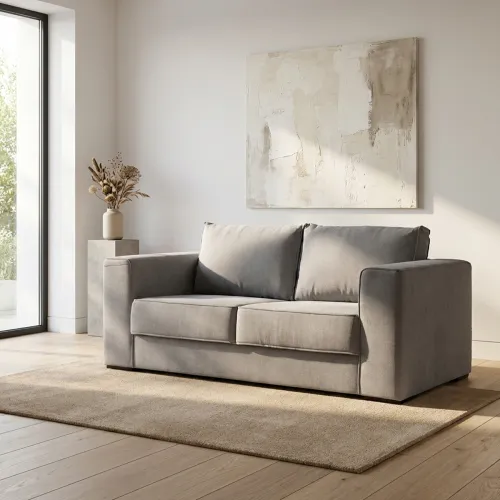 Sofá Olimpus - Microfibra - 2 cuerpos - Kruger 06-155 (Ceniza) en Beige - Sillones y sofás, Uruguay | NYR