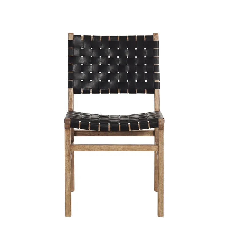 Silla De Comedor Cuero-y-madera Negro Trama en Negro - Sillas, Uruguay | Divino