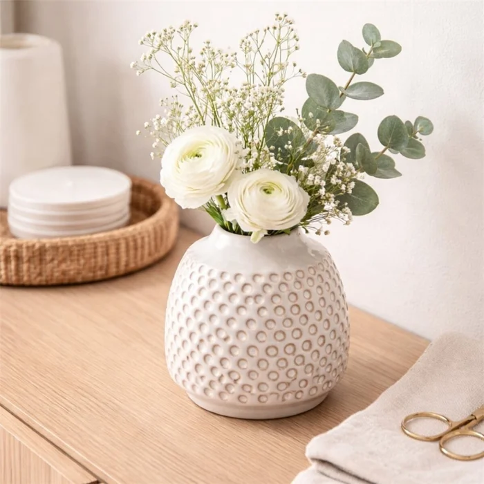FLORERO RELIEVES D9x10CM CERAMICA BLANCO en Blanco - Jarrones, Uruguay | Decohogar, vista 3