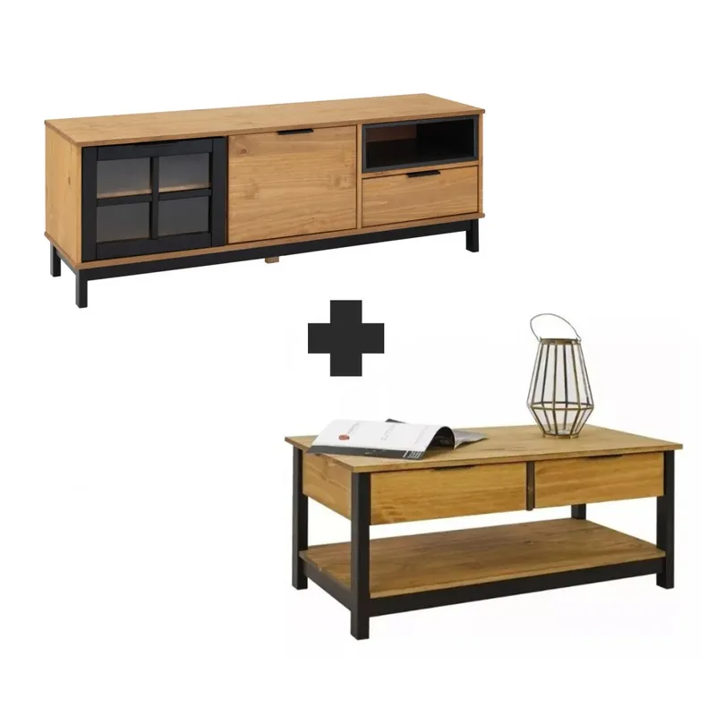 KIT Mesa De Living + Rack de TV Línea Denver en Madera natural - Muebles para TV, Uruguay | Ecowood