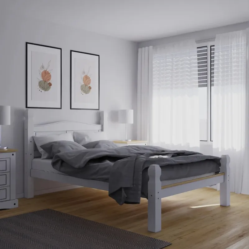 Cama 2 Plazas - Madera maciza - Línea Monterrey - Blanco en Blanco - Dormitorio, Uruguay | Ecowood