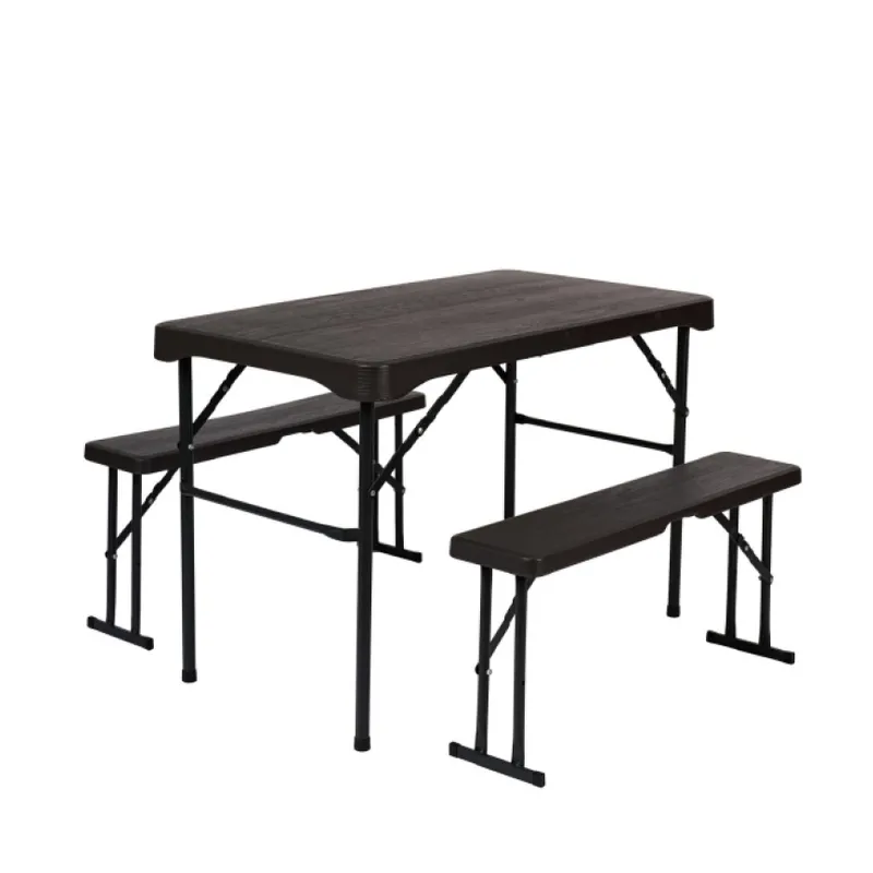 Juego Camping Plegable Mesa +2 Bancos en Negro - Muebles para el exterior, Uruguay | Albanés
