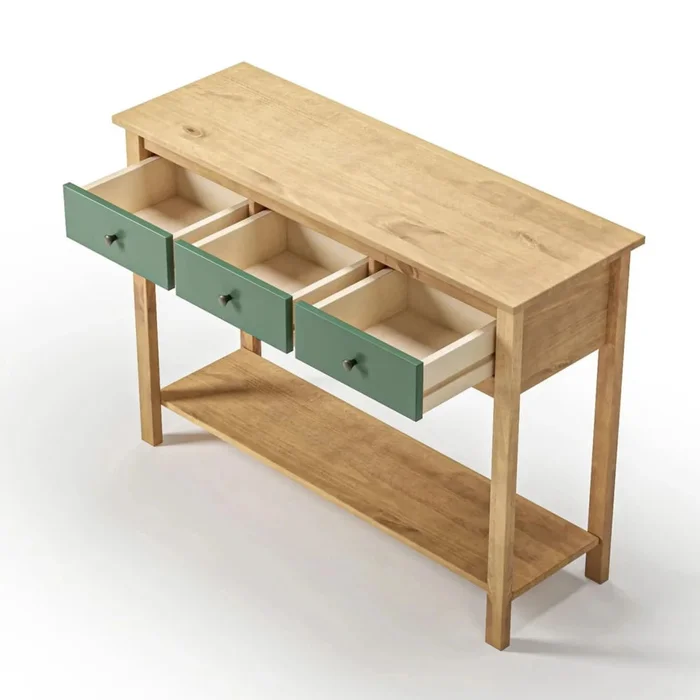 Mesa De Arrime Aparador 3 Cajónes - Línea Maden - Verde en Blanco - Mesas de arrimo, Uruguay | Ecowood, vista 3