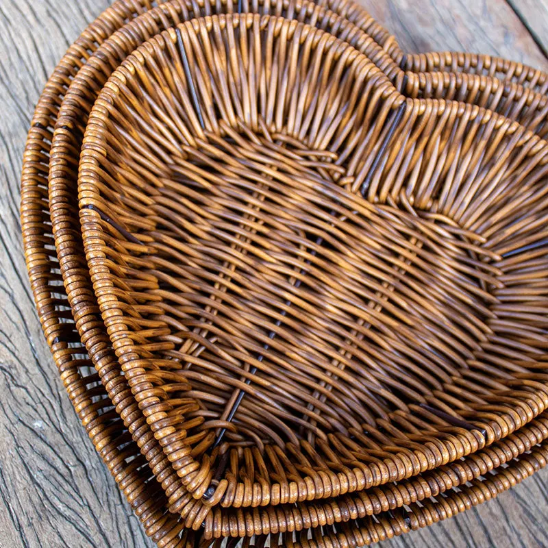 SET 3 BANDEJAS CORAZÓN MIMBRE en Marrón - Decoración, Uruguay | Cabana