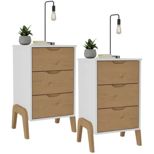 Promo 2 Mesa de luz 3 cajones veneza - Blanco/Miel en Multicolor - Mesas de luz, Uruguay | La Cueva Muebles