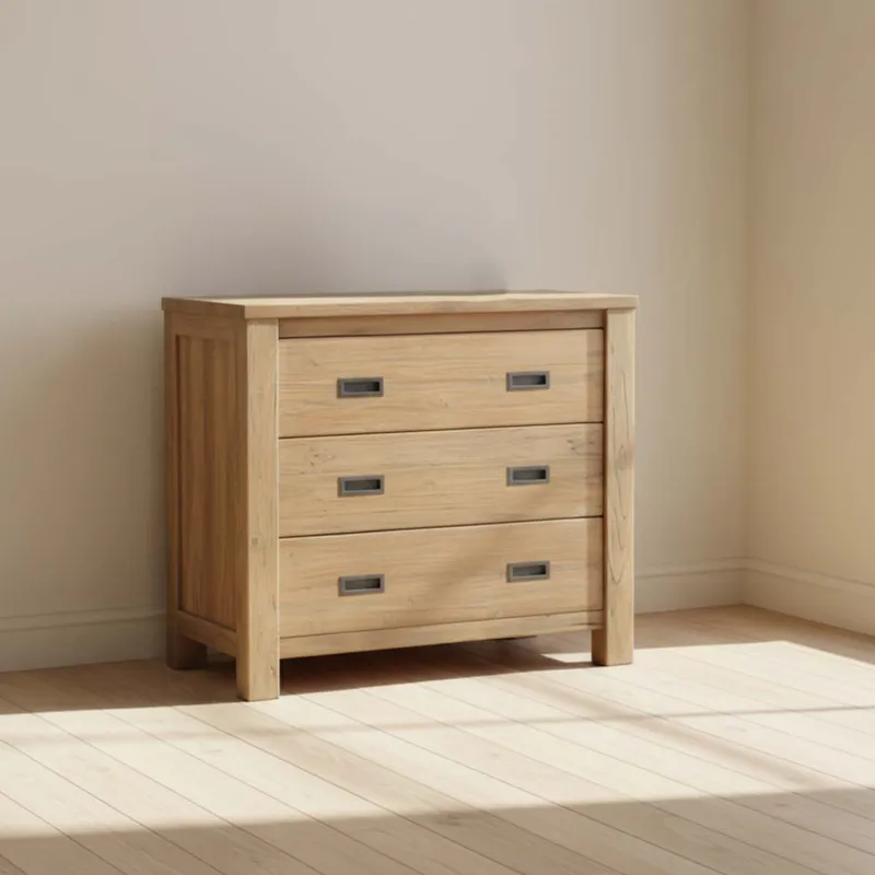 Cómoda 3 Cajones Madera Natural-beige Manhattan en Madera natural - Cómodas, Uruguay | Divino