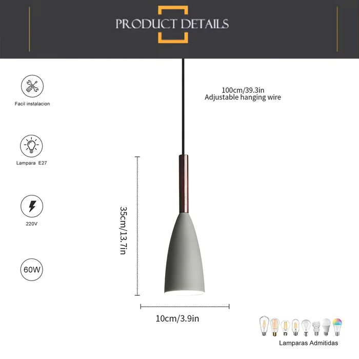 Luminaria de techo colgante fino nórdica Gris en Gris - Lámparas colgantes, Uruguay | Decotech, vista 6