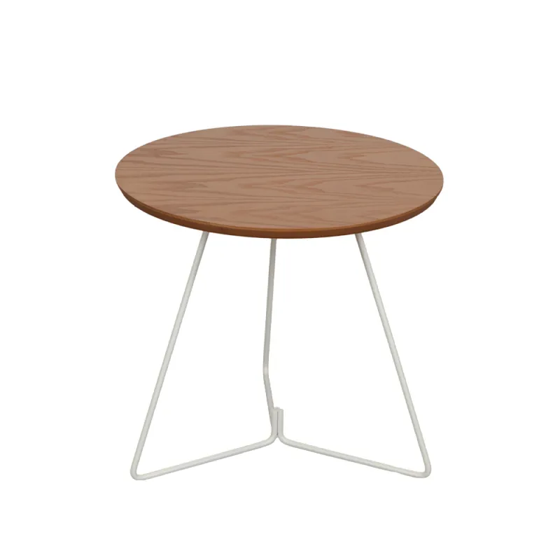MESA LATRAL REDONDA - BASE LACA BLANCA - TAPA ROBLE CLARO en Madera natural - Mesas de living, Uruguay | Champagne Home