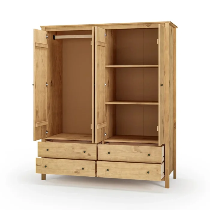 Ropero 4 Puertas 4 Cajones Madera Natural - Mari - Miel en Madera natural - Roperos y placares, Uruguay | Rústico Hogar, vista 5