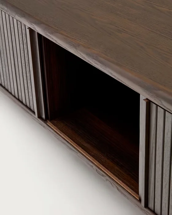 Mueble TV Mailen 2 puertas en chapa de fresno - con acabado oscuro 200 x 50 cm en Negro - Muebles para TV, Uruguay | Kavehome, vista 5