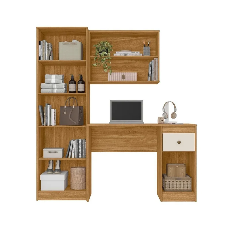 Escritorio Mesa De Estudio Pc Con Estantes Moderno en FREIJO/OFFWHITE - Escritorios, Uruguay | Soy Hogar, vista 3