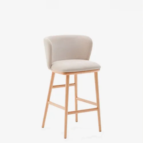 Taburete Ciselia chenilla - beige y madera maciza fresno acabado tono natural 65cm en Beige - Butacas, banquetas y puffs, Uruguay | Kavehome