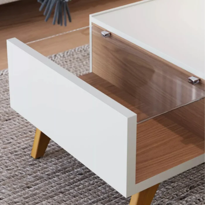 Mesa De Living 1 Cajon Rieles Metalicos Estante De Vidrio en Blanco - Mesas de living, Uruguay | Soy Hogar, vista 2