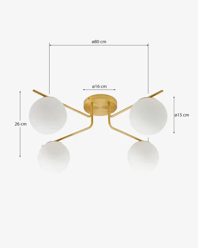 Lámpara de techo Brisia de metal con acabado latón cepillado y 4 bolas de cristal glaseado Ø15 cm en Dorado - Lámparas colgantes, Uruguay | Kavehome, vista 6