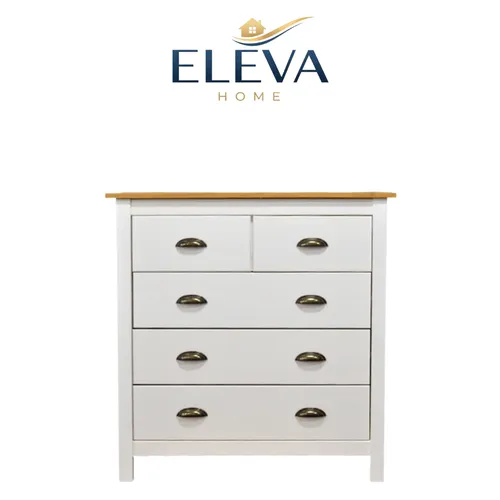 Cómoda Cajonera Jade madera maciza 3+2 en Blanco - Cómodas, Uruguay | Nario Hogar