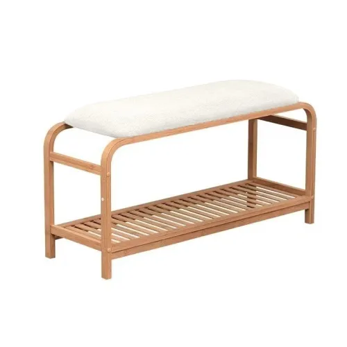 BANCO MADERA C/ASIENTO FORRADO 30x90x48CM NATURAL en Blanco - Butacas, banquetas y puffs, Uruguay | Koz